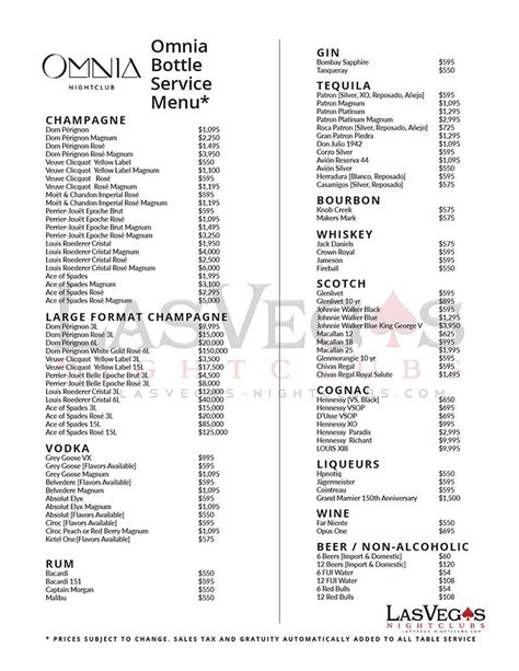 omnia lv|omnia night club drink menu.